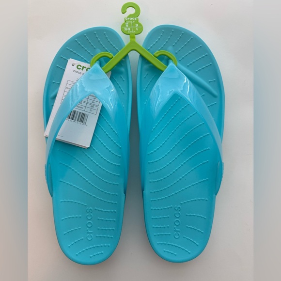 Crocs Splash Glossy Flip Flops Blue W8 EU 38-39 New with Tags - Picture 1 of 7